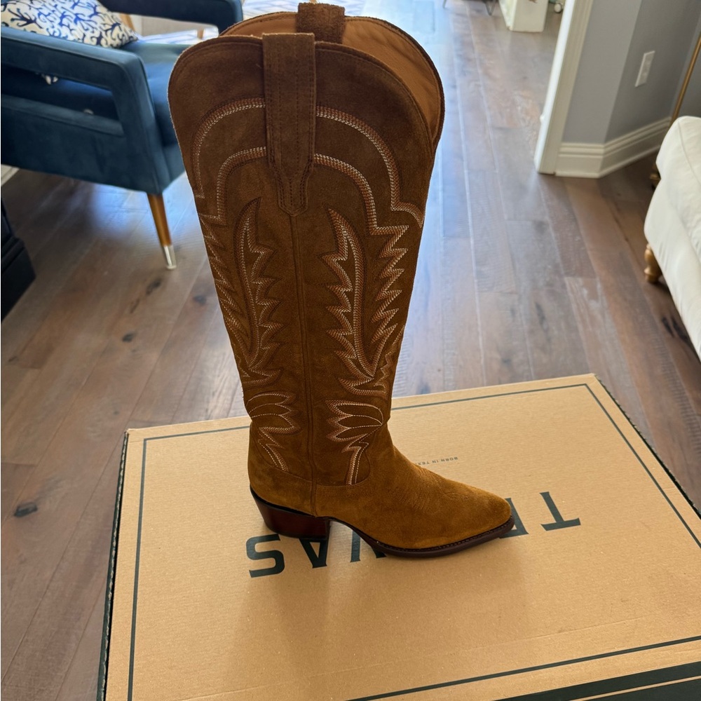 Tecovas Brown Suede Abby Heeled Boots